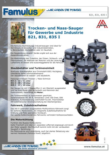 und Nass-Sauger für Gewerbe und Industrie 821, 831, 835 I - Famulus