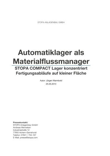 Automatiklager als Materialflussmanager STOPA COMPACT Lager ...
