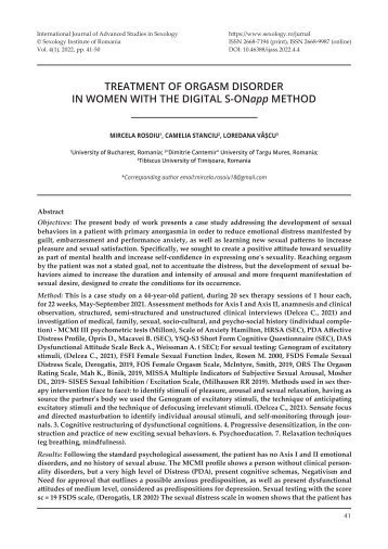 Treatment of orgasm disorder in women with the digital S-ONapp method