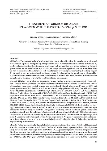 Treatment of orgasm disorder in women with the digital S-ONapp method