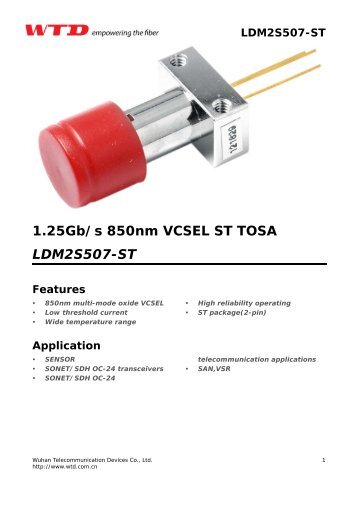 1.25Gb/s 850nm VCSEL ST TOSA LDM2S507-ST