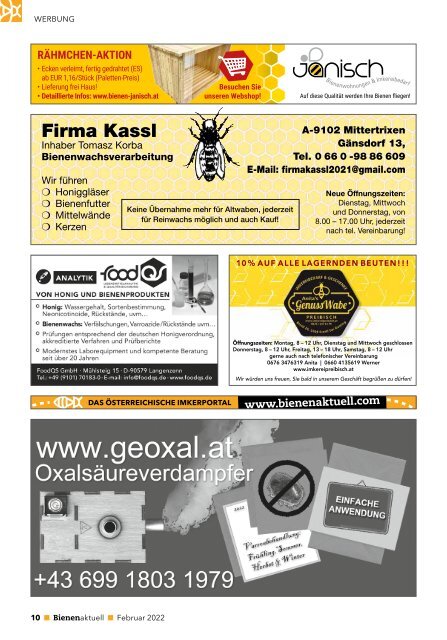 Bienen aktuell Fachzeitschrift für ImkerInnen - Februar 2022