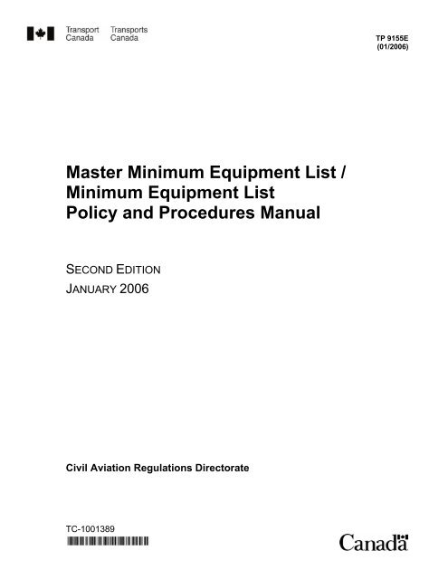 Master Minimum Equipment List - Transports Canada