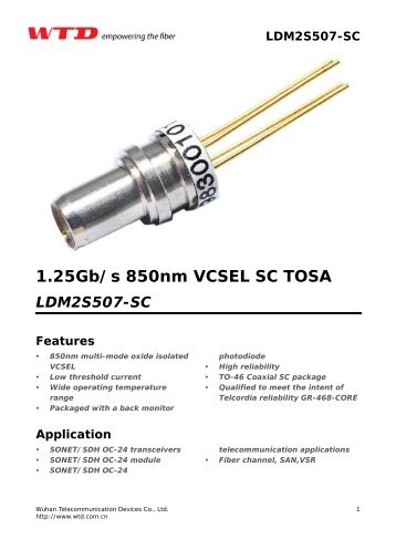 1.25Gb/s 850nm VCSEL SC TOSA