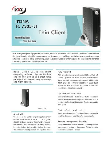 Itona TC from VXL is thin client computing perfected. High ...