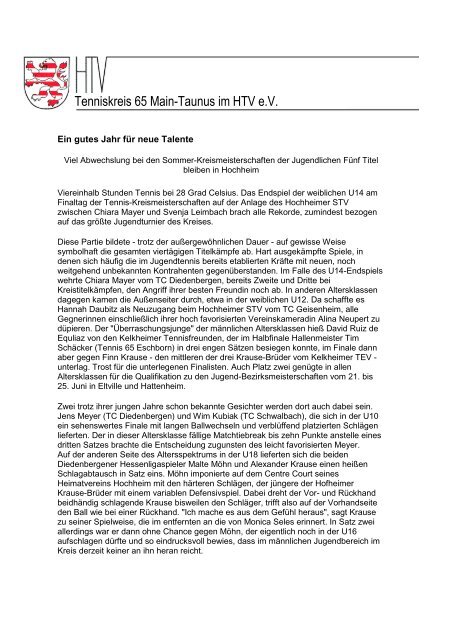 Bericht KM 2010.pdf - Tenniskreis 65 Main/Taunus eV im HTV