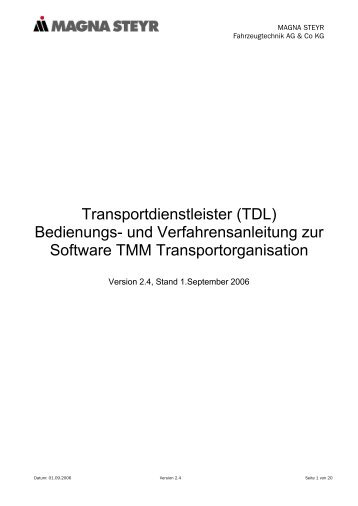 Transportdienstleister (TDL) Bedienungs- und ... - Magna