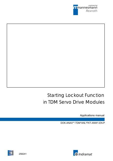 Starting Lockout Function In Tdm Servo Drive Bosch Rexroth