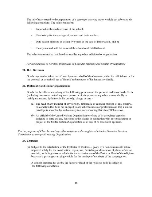 government of the turks and caicos islands customs tariff