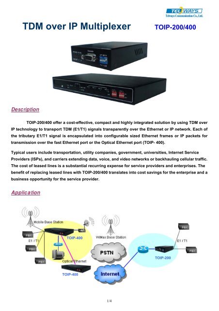 TDM over IP Multiplexer TOIP-200/400