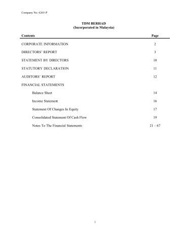 Annual Audited Accounts - 31 December 2001 - TDM Berhad