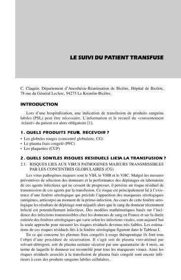 LE SUIVI DU PATIENT TRANSFUSE - Mapar