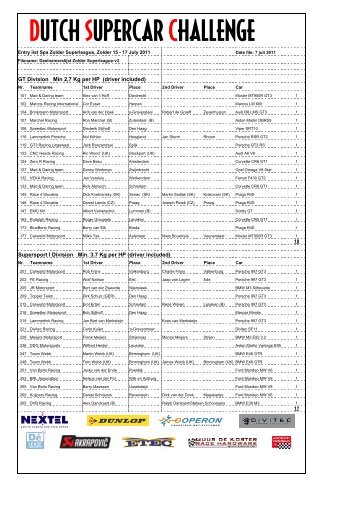 Deelnemerslijst Zolder Superleague-v3 - Supercar Challenge