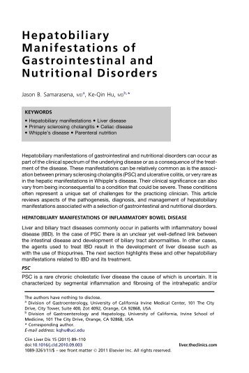 Hepatobiliary Manifestations of Gastrointestinal and ... - The Clinics