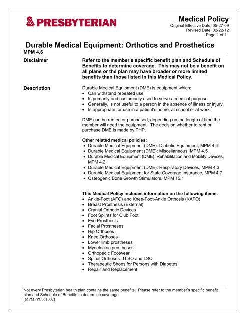 Title of Medical Policy - Presbyterian Healthcare Services