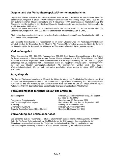 PA Power Automation AG Frankfurter Str. 10/1 ... - Baader Bank AG