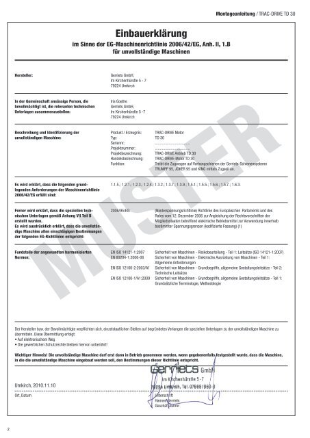 Montageanleitung TRAC-DRIVE Motor TD30 - Gerriets