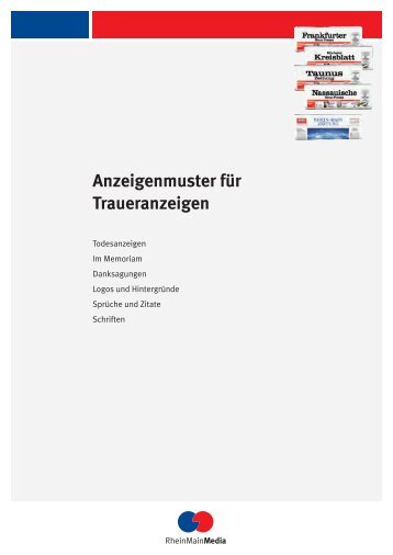 Anzeigenmuster für Traueranzeigen - RheinMainMedia