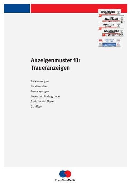 Anzeigenmuster für Traueranzeigen - RheinMainMedia