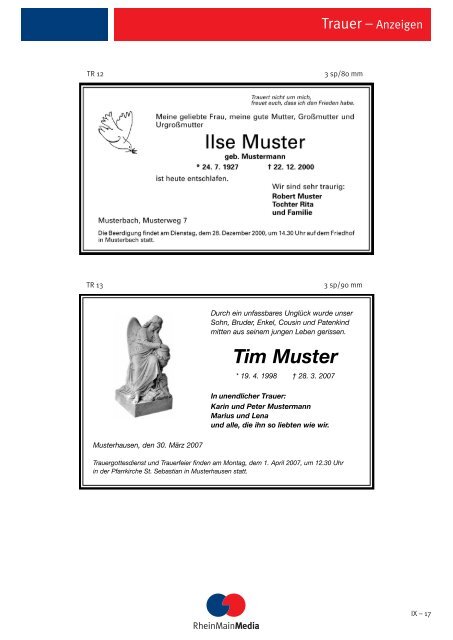 Preisliste für private Familienanzeigen 2009 - RheinMainMedia