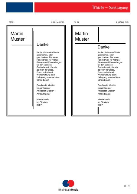 Preisliste für private Traueranzeigen 2012 - RheinMainMedia