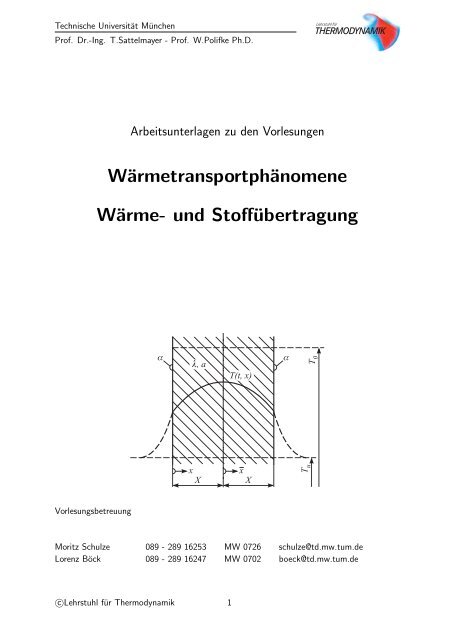 Arbeitsunterlagen/Formelsammlung - Lehrstuhl für Thermodynamik ...