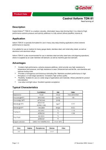 Castrol Iloform TDN 81 - Castrol - PDS & MSDS Search