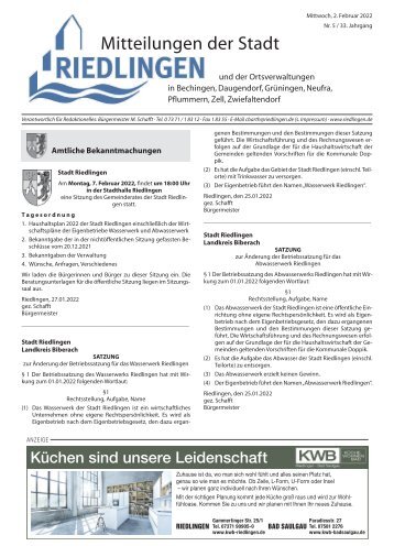 Amtliches Mitteilungsblatt Riedlingen 02.02.2022