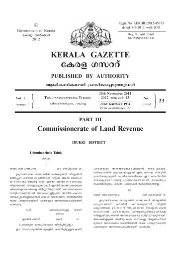 PART III Commissionerate of Land Revenue - Kerala Gazette ...