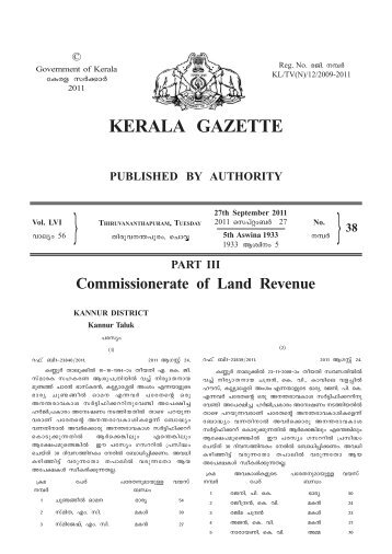 38 PART III Commissionerate of Land Revenue - Kerala Gazette ...