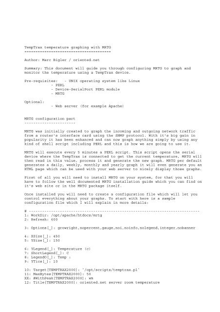 TempTrax temperature graphing with MRTG ... - Openxtra