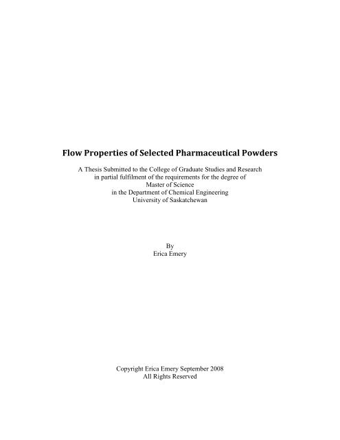 Flow Properties of Selected Pharmaceutical Powders - University ...