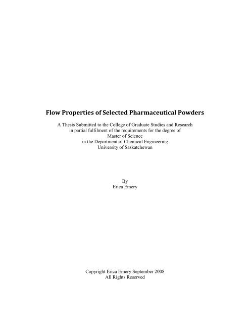 Flow Properties of Selected Pharmaceutical Powders - University ...