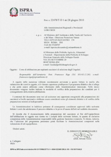 Direttiva ISPRA Prot. n. 22478/T-D 1 del - Provincia di Bologna
