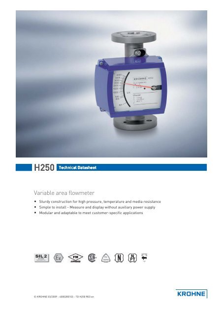 Krohne H250-F Variable Area Flow Meter Data - Instrumart
