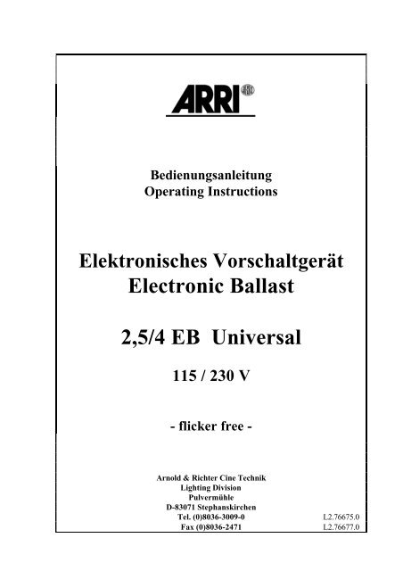 Electronic Ballast 2,5/4 EB Universal - ARRI Group