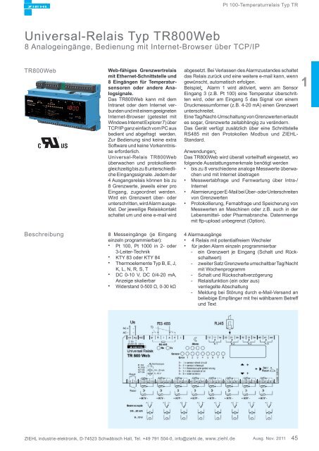 Universal-Relais Typ TR800Web - ZIEHL industrie-elektronik GmbH ...