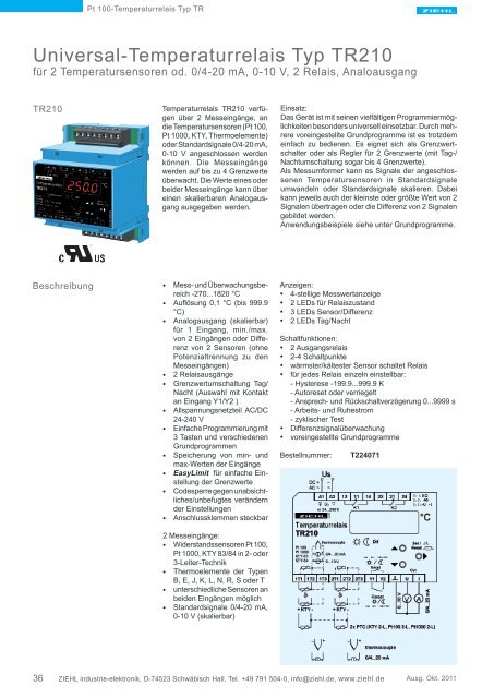 Universal-Temperaturrelais Typ TR210