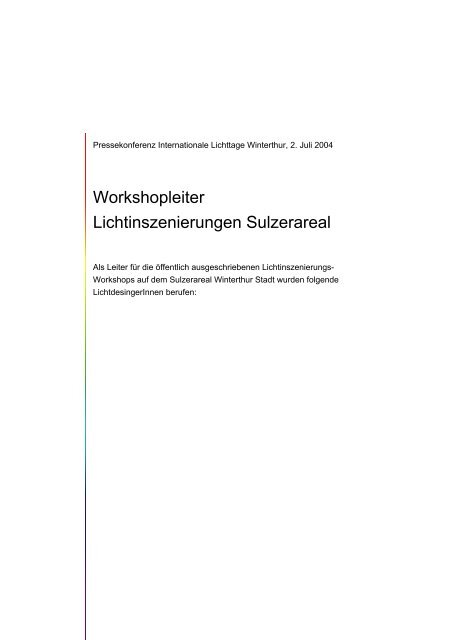 Workshopleiter Lichtinszenierungen Sulzerareal - Internationale ...