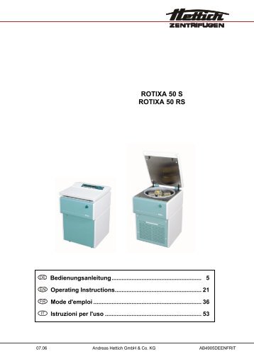 ROTIXA 50 S ROTIXA 50 RS - Hettich AG, CH