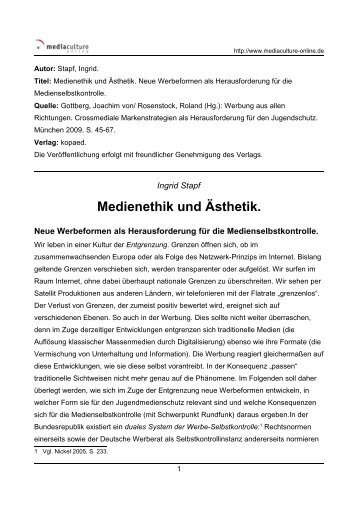 Medienethik und Ästhetik. - Mediaculture online