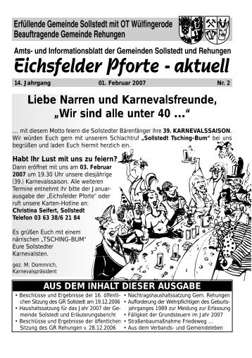 Liebe Narren und Karnevalsfreunde - Gemeinde Sollstedt