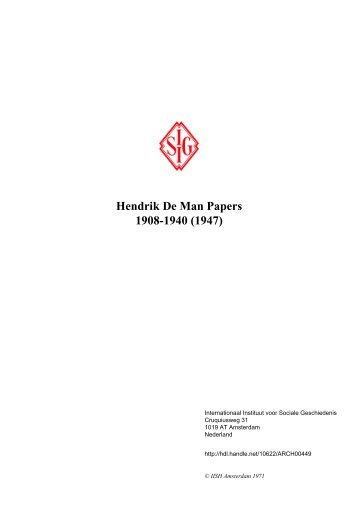 Hendrik De Man Papers 1908-1940 (1947)
