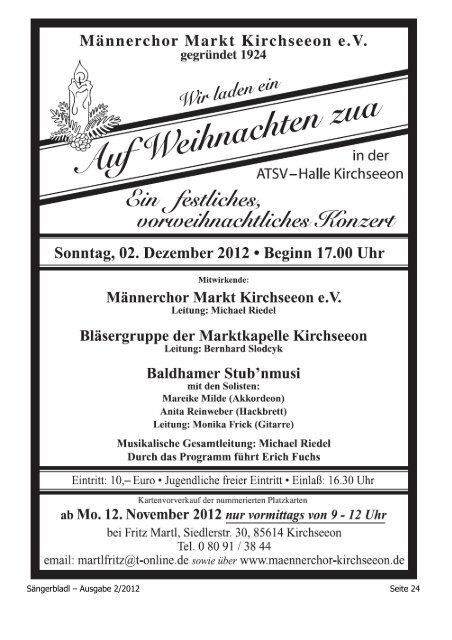 30. Geburtstag vom - Männerchor Markt Kirchseeon eV