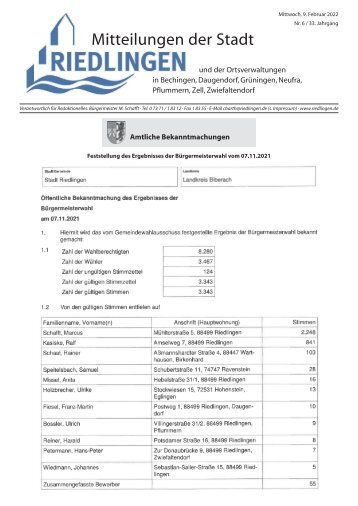 Amtliches Mitteilungsblatt Riedlingen 09.02.2022