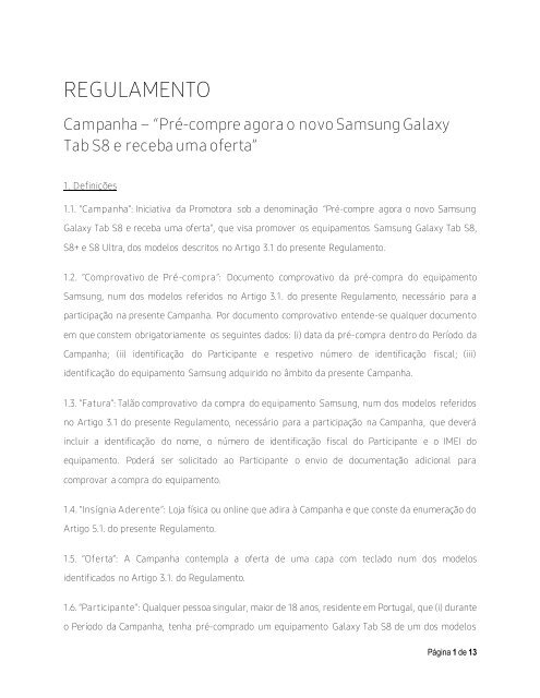 Regulamento Campanha Pré-Compra Tab S8