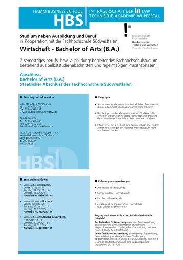 Bachelor of Arts - Studium neben Ausbildung und Beruf in Bochum ...