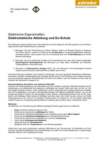 Elektrostatische Ableitung und Ex-Schutz - astradur Industrieboden AG