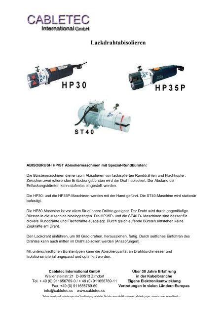 Lackdrahtabisolieren - CABLETEC International GmbH