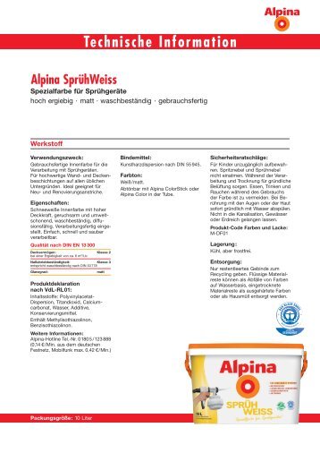 Technische Information Alpina SprühWeiss
